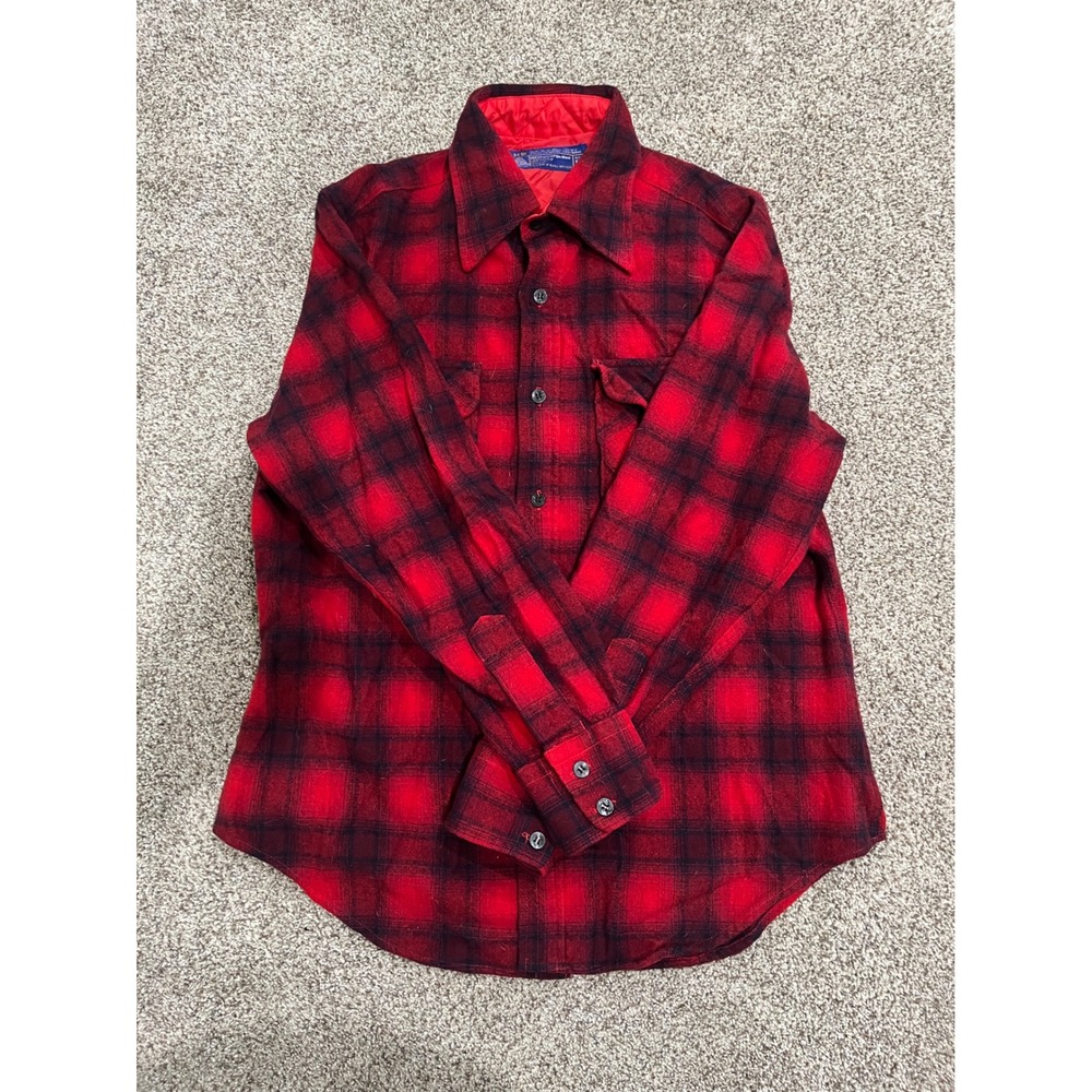 Vintage JCPenney Pure Virgin Wool Flannel Shirt Jacket Red Black Plaid Large